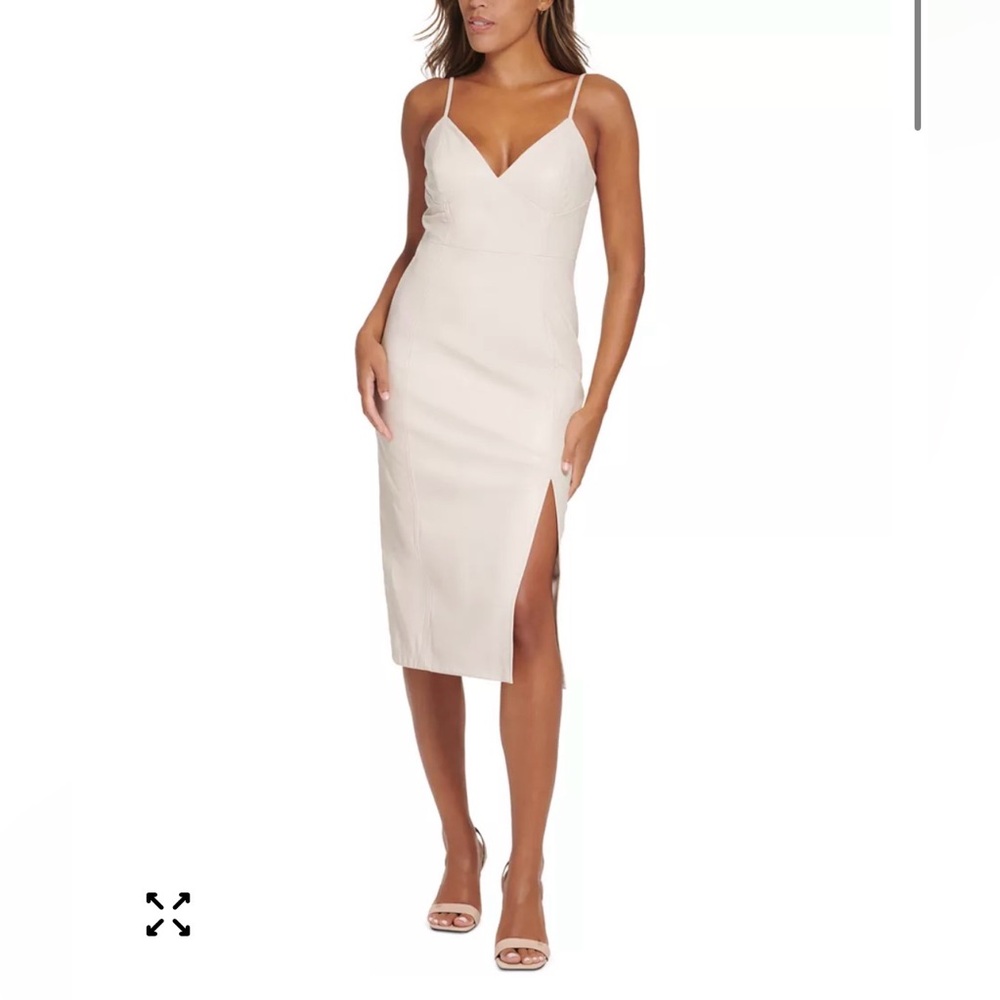 CALVIN KLEIN Faux-Leather Side-Slit Midi Dress beige Size 12